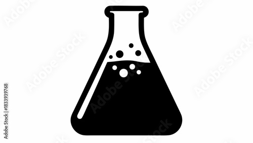 Black and white illustration of an erlenmeyer flask filled with a bubbly dark liquid inside it