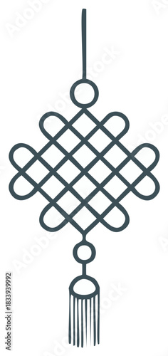 Chinese endless knot traditional asian symbol for good fortune line art icon