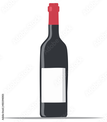 Illustrated wine bottle with a blank label and red top