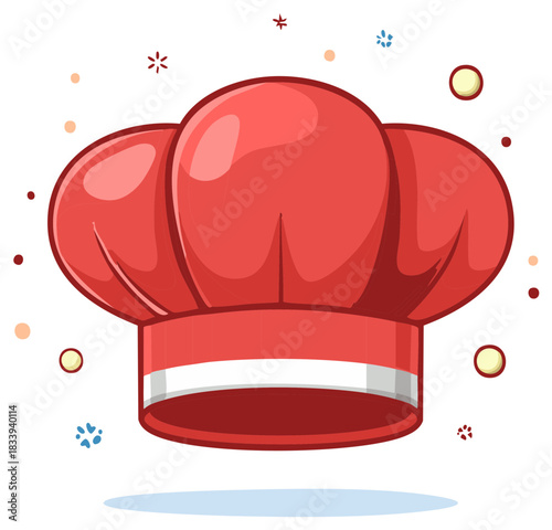 Red Chef Hat Illustration With Dots and Decorative Elements