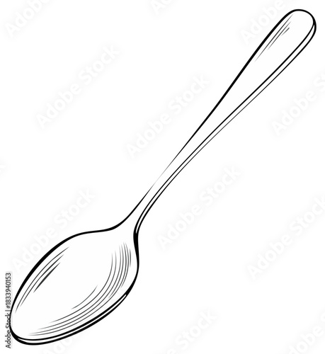 Elegant single utensil drawing with oval bowl and curved handle in hand drawn style