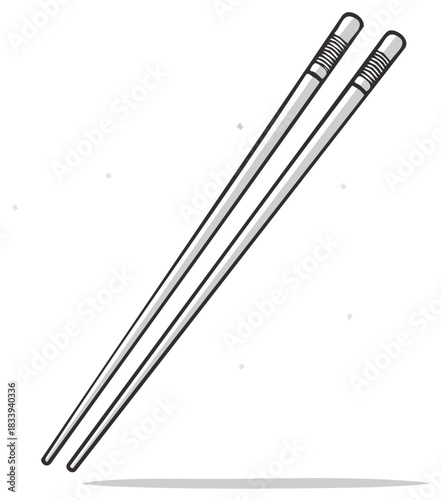 Minimalist pair of angled chopsticks in a clean, modern illustration style.