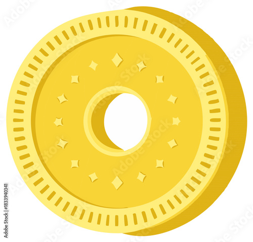 Golden Coin With Hole In Center And Star Shapes