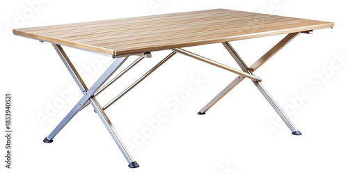 Portable wood slat folding table with metal x-legs, utility