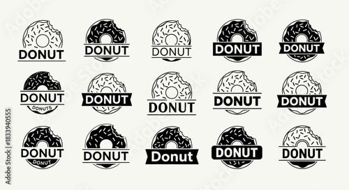 Collection of minimalist black and white donut logo designs perfect for branding a pastry shop