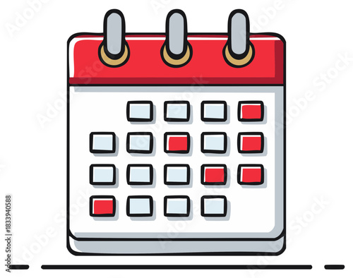 Red and White Desk Calendar with Highlighted Dates