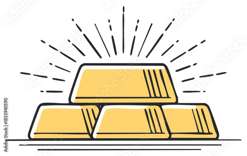 Hand drawn golden bars illustration shining bright symbolizing wealth luxury and prosperity