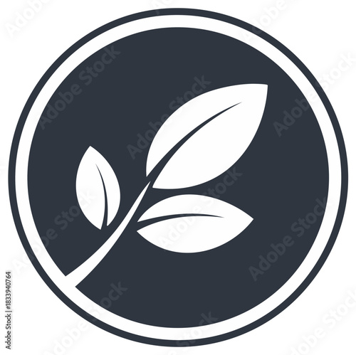 Stylized plant stem with three leaves in a circle graphic icon for natural organic eco friendly design