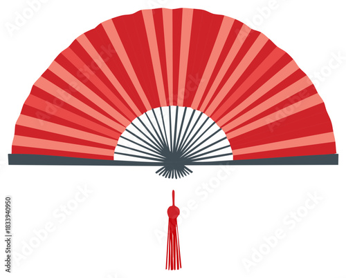 Red hand fan with tassel illustration