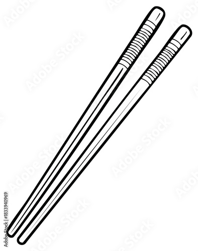 Simple line art drawing of a pair of Asian chopsticks utensil for eating food