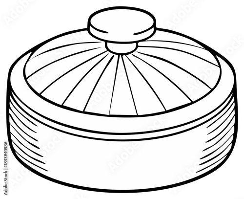 Vintage round trinket box with a decorative lid vector line art illustration for coloring