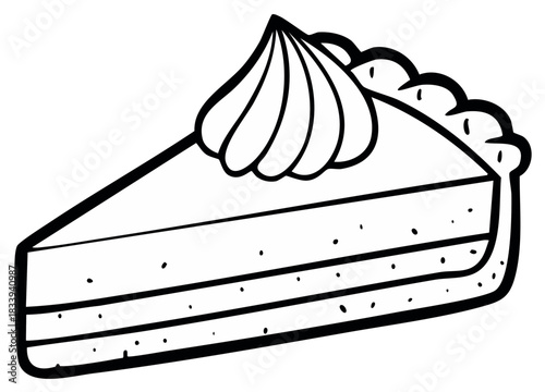 Stylized slice of cake with swirl of frosting and dotted texture cartoon outline
