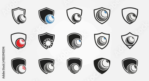 Collection of shield icons with eye designs representing security and protection concepts