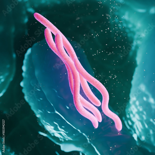 3D Illustration of Borrelia burgdorferi Bacteria – Lyme Disease Spirochete in Microscopic Tissue Environment