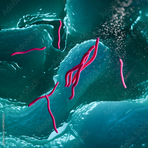 3D Illustration of Borrelia burgdorferi Bacteria – Lyme Disease Spirochete in Microscopic Tissue Environment