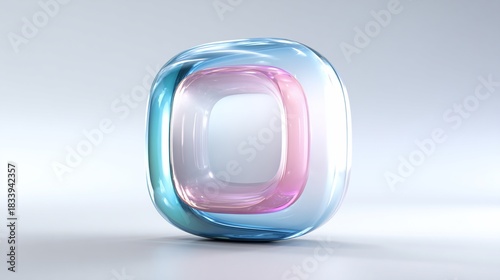 Glossy, abstract, 3D rendered cube with nested transparent rounded-corner shapes
