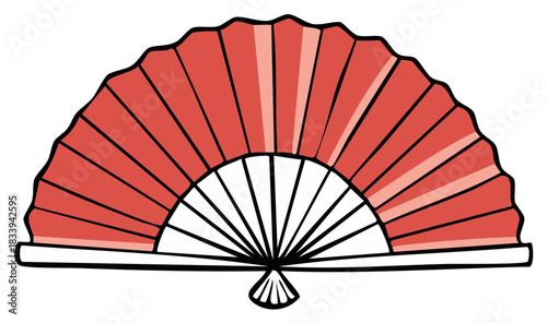 Vibrant red folding hand fan illustration, a traditional accessory depicting elegance and culture