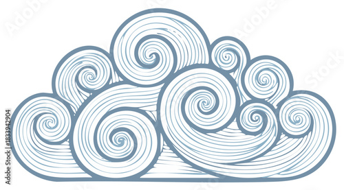 Abstract Swirling Waves Decorative Element in Blue and White