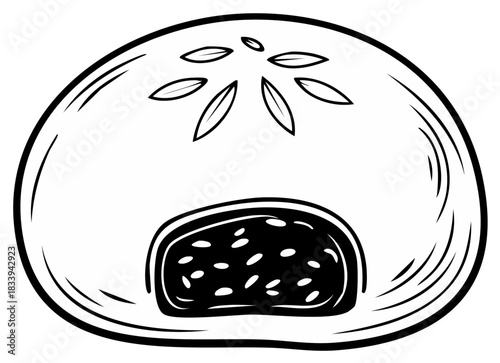 Stylized Line Art Illustration of a Sweet Bun with Seed Filling