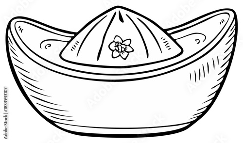 Traditional Asian conical hat with floral detail sketch
