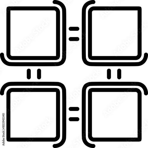Abstract grid icon with four connected empty squares representing equality and modularity