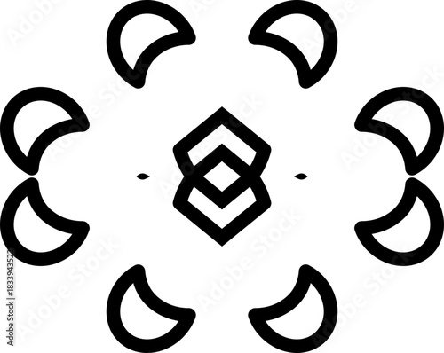 Abstract Geometric Pattern with Symmetrical Crescent and Diamond Shapes