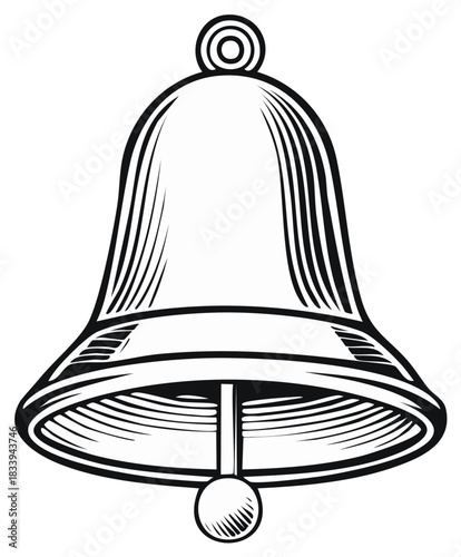 Classic vintage engraved style bell with clapper, black and white design