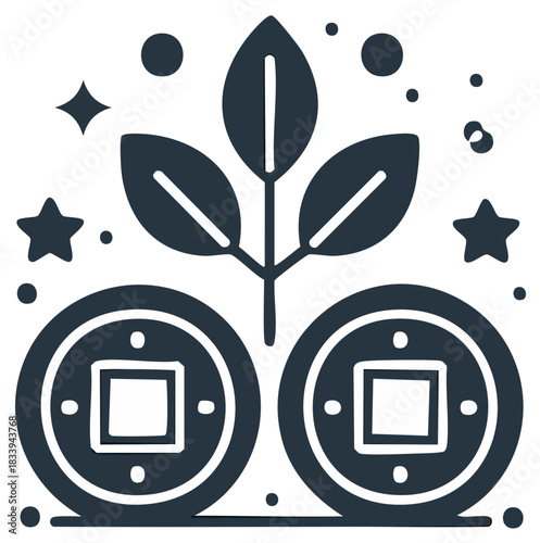 Good Fortune Symbol: Leaves, Coins, and Stars Icon for Prosperity, Vector Illustration