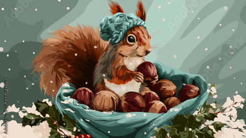 squirrel with nuts christmas vector fantasy illustration