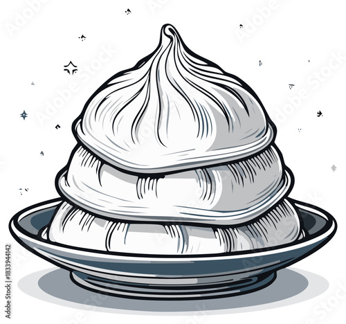 Delicious Traditional Asian Dumplings Illustration Stacked on Plate Steamed Buns Dim Sum Vector