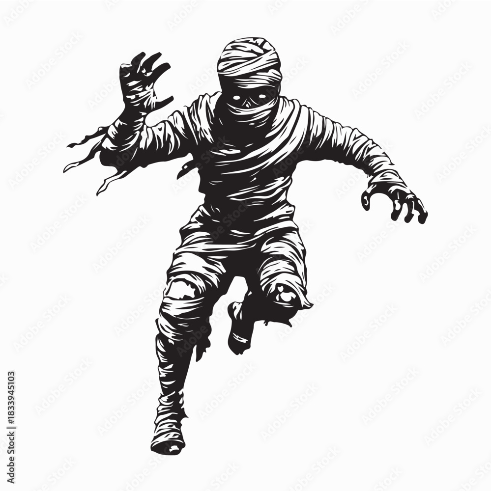 Fototapeta premium Scary Mummy Creature Vector Illustration on White Background