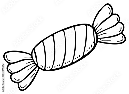 Hand drawn candy wrapper with stripes and twisted ends isolated on white