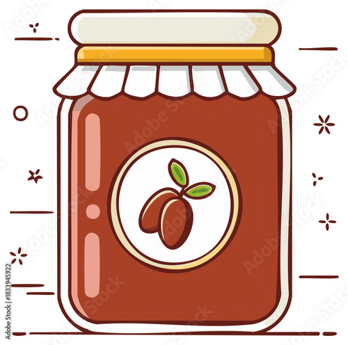 Airtight Glass Jar Filled with Homemade Spread or Jam with Fruit Illustration on Label, Vector Illustration