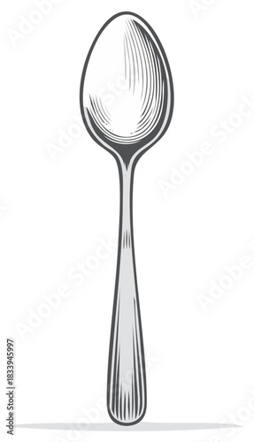 Vintage spoon illustration in a classic black and white engraved style