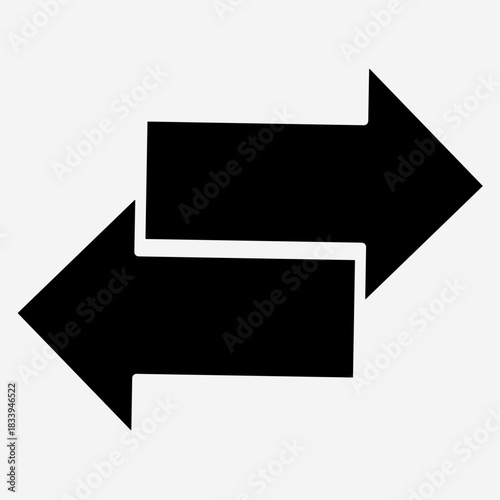 two black horizontal arrows pointing in opposite directions, one on top pointing right and one below pointing left, symbolizing exchange, transfer, or duality