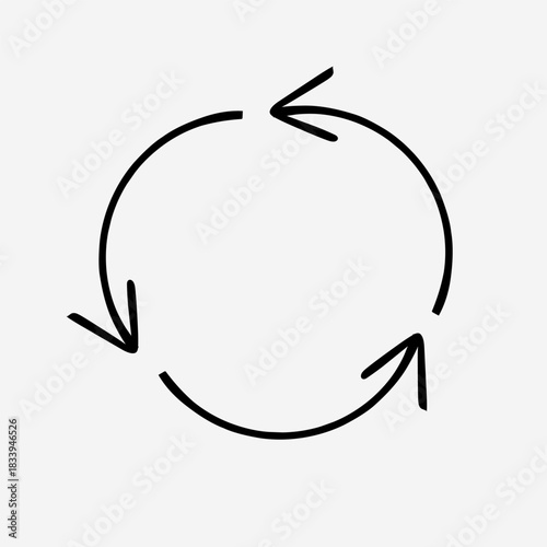 a simple black line drawing of a circular, continuous cycle or loop, formed by three arrows following each other in a clockwise direction, set against a plain white background