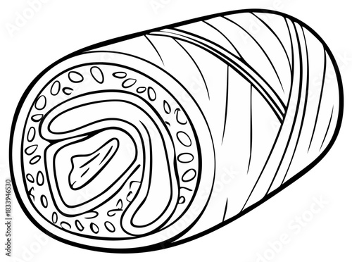 Stylized Black and White Illustration of a Swirl Cake Roll Slice