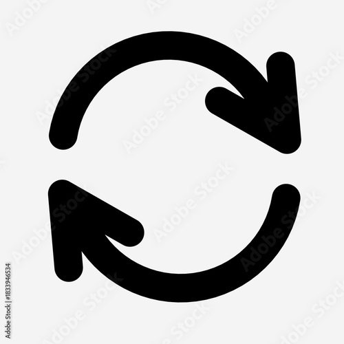 a black, circular refresh or reload icon formed by two curved arrows chasing each other on a white background