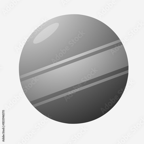 a stylized, monochromatic gray sphere resembling a planet, featuring subtle shading and two prominent, darker horizontal bands across its surface, giving it a ringed appearance