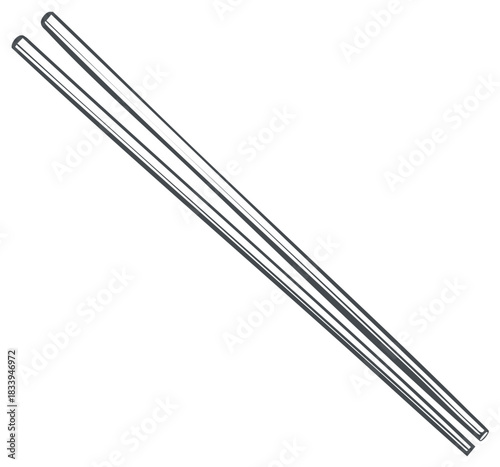Pair of chopsticks illustration in monochrome design for food or Asian cuisine themes