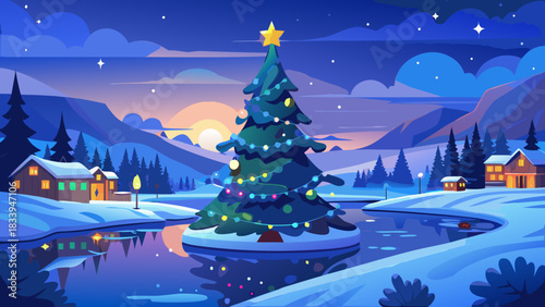 Christmas tree in snowy landscape