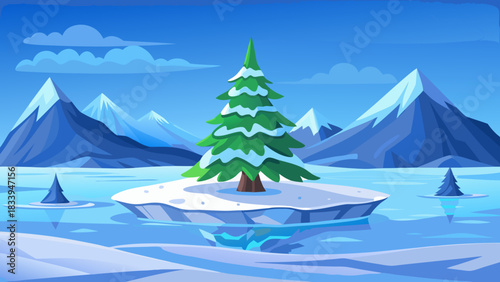 Winter landscape with snow-covered fir tree
