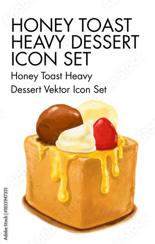 Honey toast heavy dessert vector icon set