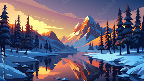 Mountain lake sunrise