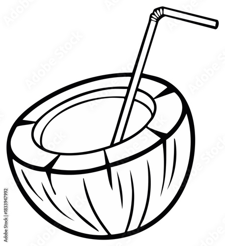 black and white coconut with straw clip art preview