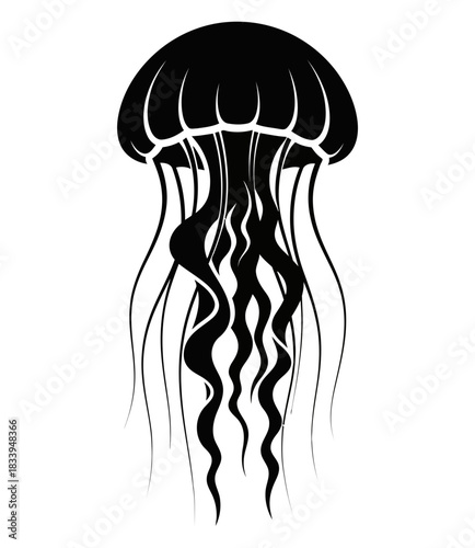 Elegant jellyfish silhouette drifting gracefully in the deep ocean waters at night time