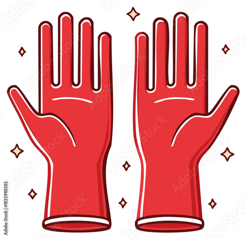 Illustration of Red Rubber Gloves for Cleaning and Protection with Glitter Accents