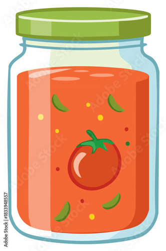 Vibrant Glass Jar of Delicious Tomato Sauce with Fresh Herbs Illustration
