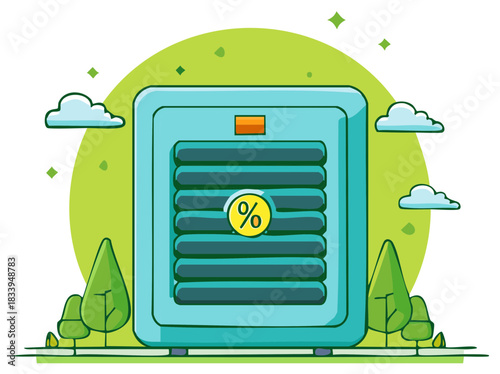 Air Purifier with Percentage Symbol in a Green Outdoor Environment Illustration
