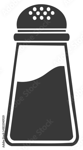 Minimalist illustration of a salt or pepper shaker with contents and perforated lid